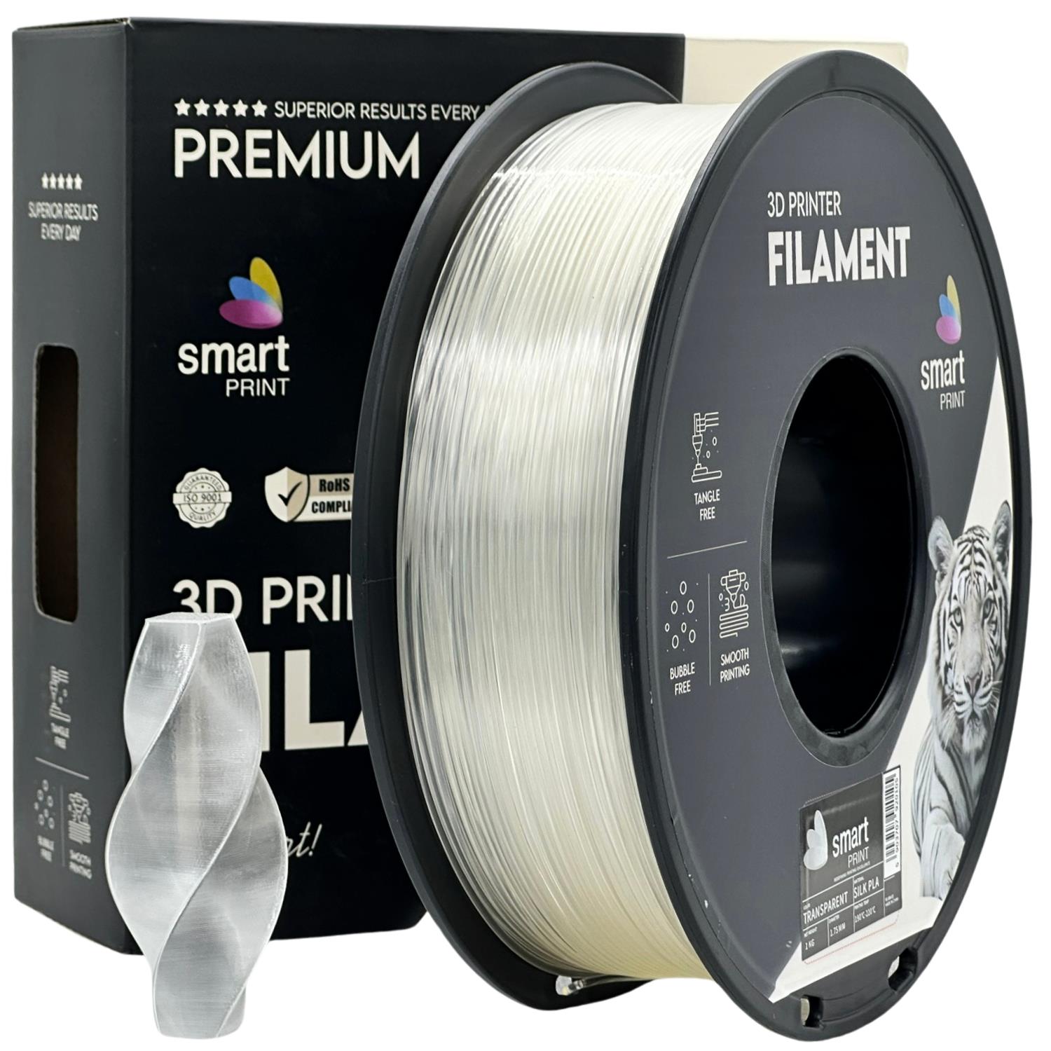 Rolă de filament Silk PLA transparent, Smart Print, 1,75 mm